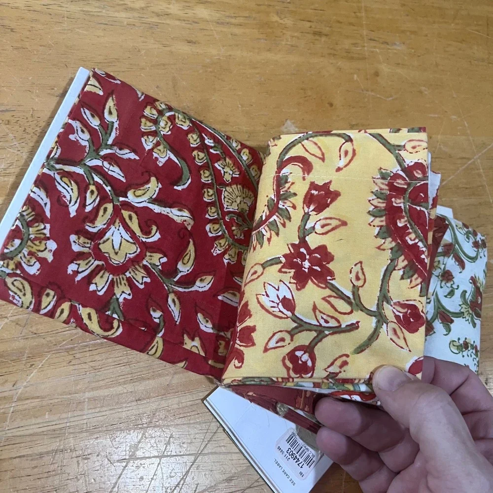 Pottery Barn Block Print Napkins Set of 6 Red Paisley Floral Boho 20x20 NEW